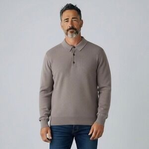 MANRICO Sweater Mens Grey Large 100% Cashmere Polo Pullover Made Italy